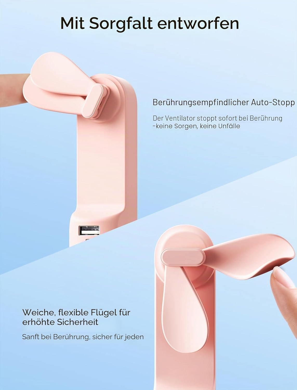 JISULIFE Mini tragbarer Lüfter, 3 in 1, wiederaufladbar über USB (12 bis 19 Stunden Akkulaufzeit), mit externem Akku und Taschenlampe. Ideal für Reisen und Sommer.