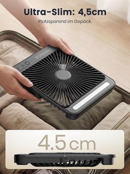 Warmco 20000mAh Akku Camping Ventilator Leise 27cm mit Lampe