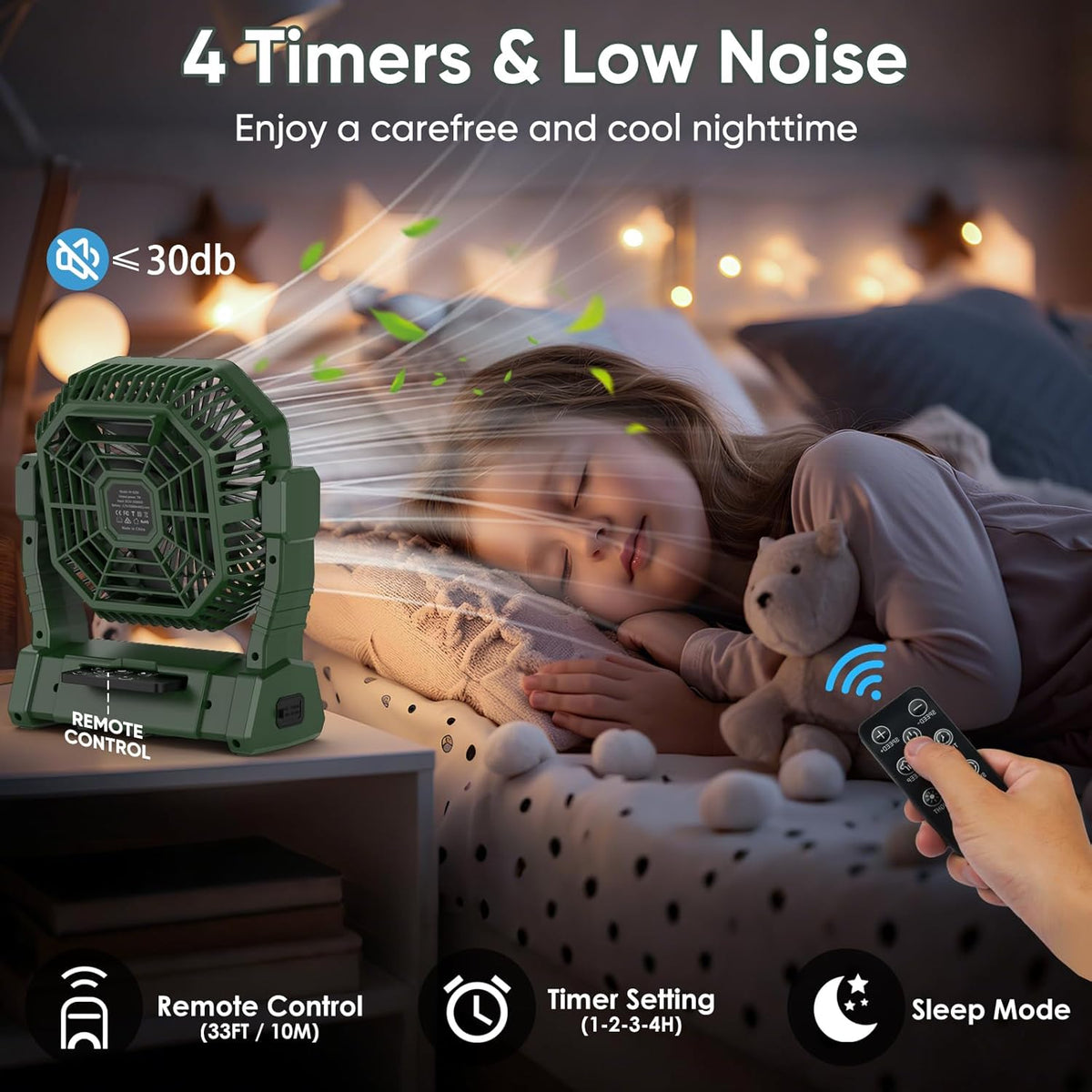 COZII Camping Ventilator, 20000mAh Tragbarer Ventilator Akku mit LED Licht & Fernbedienung