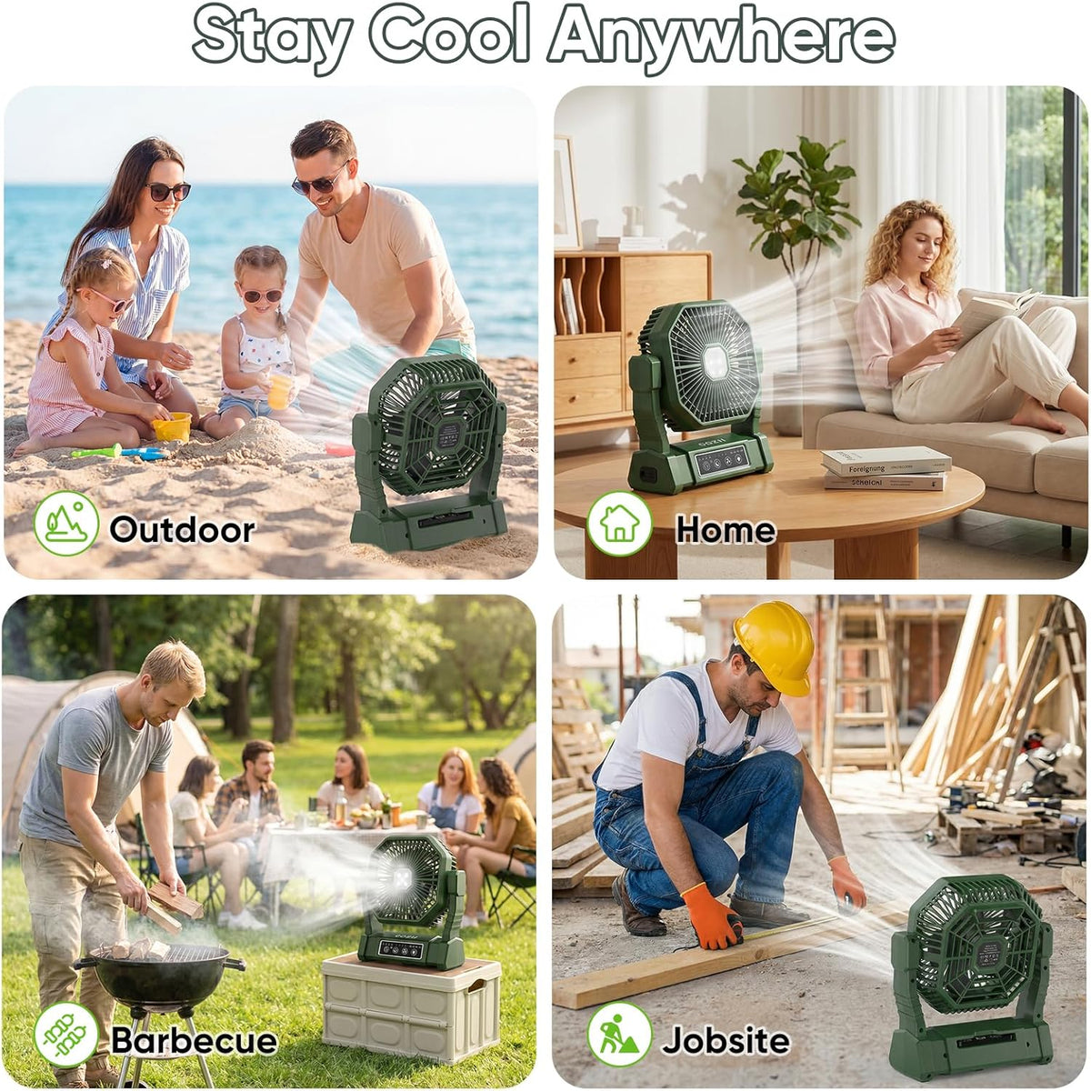 COZII Camping Ventilator, 20000mAh Tragbarer Ventilator Akku mit LED Licht & Fernbedienung