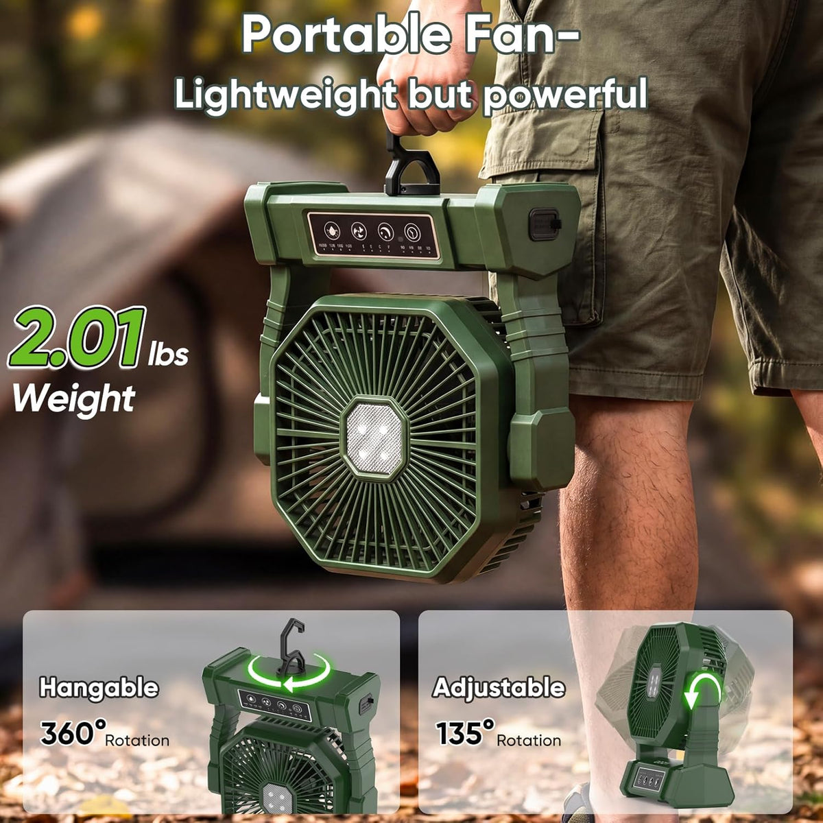 COZII Camping Ventilator, 20000mAh Tragbarer Ventilator Akku mit LED Licht & Fernbedienung