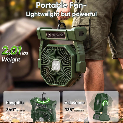 COZII Camping Ventilator, 20000mAh Tragbarer Ventilator Akku mit LED Licht & Fernbedienung