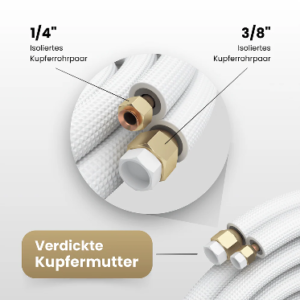 Kältebringer® 1-15m Kältemittelleitung 1/4“ + 3/8″ Montage-Set für Split-Klimaanlage (4-adrig)