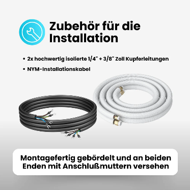 Kältebringer® 1-15m Kältemittelleitung 1/4“ + 3/8″ Montage-Set für Split-Klimaanlage (4-adrig)