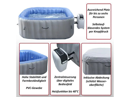 MCW Whirlpool N97 6 Personen Heizbar Aufblasbar Eckig 198cm Grau-Blau