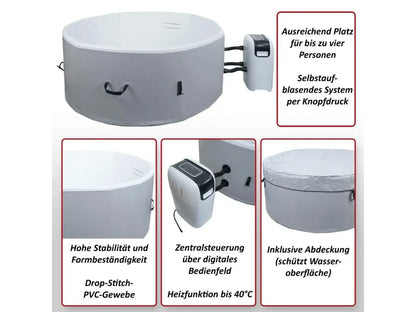 MCW Whirlpool N97 4 Personen Heizbar Aufblasbar Pumpe Dropstitch-Gewebe Rund Ø150cm